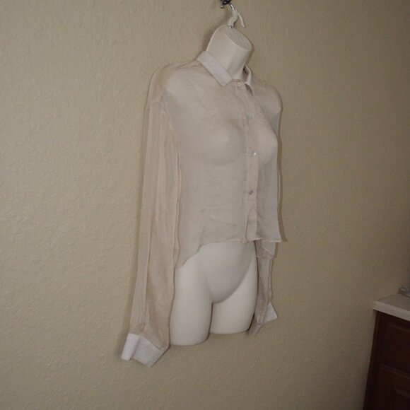 Sz S Sablyn Beige Silk Button Down Cropped Long Sleeve Blouse - Picture 4 of 7